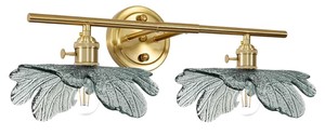 Mid-Century Brass 2-Light Vanity Sconce with Green Glass Shades $117.98 Retail - Brand New