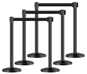 VEVOR Black Crowd Control Stanchions with Retractable Belts 6-Piece Set $79.99 Retail - Brand New