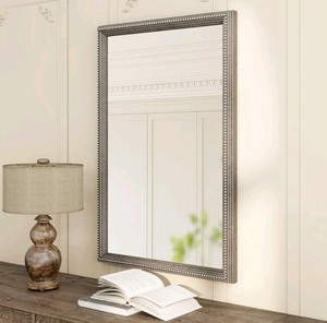 Rustic Beaded Wood Framed Wall Mirror 24x36 Pine Grey $59.99 Retail - Brand New