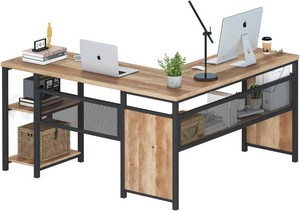$230 FATORRI L Desk with Wood Shelves (Oak)