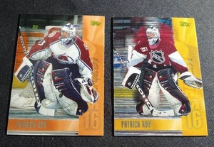 (2) 199899 Topps Mystery Finest Patrick Roy Cards - Bronze & Gold