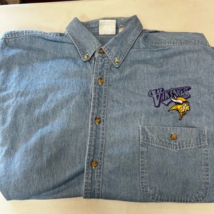 Vintage Dynasty Legends Denim Chambray Viking Embroidered Long Sleeve Shirt XL