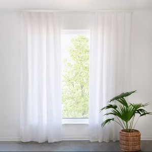 100% French Linen Window Curtain Set - 50 W x 84 L - White  BOKSER HOME