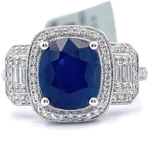 NEW! 4.24 Carat Natural Blue Sapphire & Diamond Halo Filigree Ring in 18k White Gold; Retail $13,600 *VIDEO*