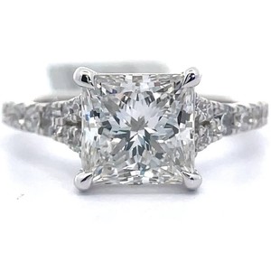 3.50 Carat Diamond Princess & Round Split Shank Cathedral Ring in 14k White Gold w Report VIDEO