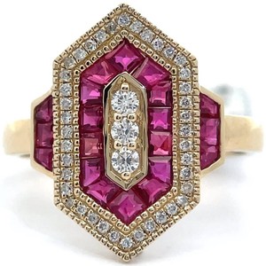 NEW Antique Art Deco Style Natural Diamond & Ruby Ring in 14k Yellow Gold $3,800 Retail VIDEO