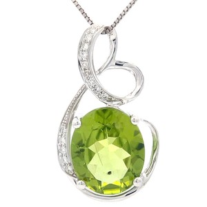 3.73 Carat Natural Peridot & Diamond Infinity Ribbon Pendant in 14k White Gold VIDEO