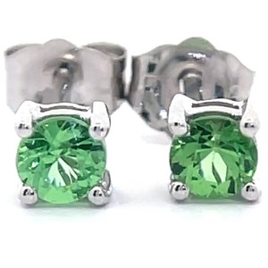 3.50mm Natural Tsavorite Garnet Stud Earrings in 14k White Gold VIDEO