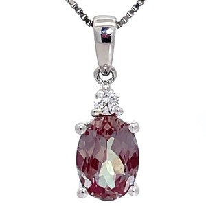 NEW Color-Changing Alexandrite & Diamond Two-Stone Pendant in 14k White Gold VIDEO