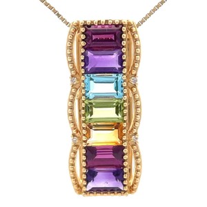 Natural Garnet, Amethyst, Blue Topaz, Peridot, Citrine Baguette Slide Pendant in 14k Gold w Diamonds VIDEO