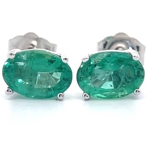 Oval Natural Emerald Stud Earrings in 14k White Gold $1,330 Retail VIDEO