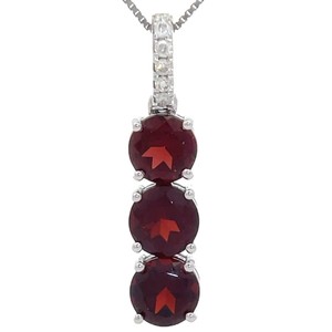 Natural Red Garnet & Diamond Bail Linear Bar Pendant in 14k White Gold VIDEO