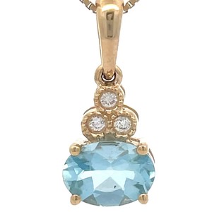 NEW Natural Aquamarine & Diamond East-West Pendant in 14k Yellow Gold VIDEO