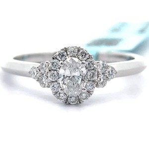 NEW 0.50 Carat Diamond Oval Halo Ring in White Gold $1,225 Retail VIDEO