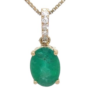 NEW Oval Natural Emerald & Diamond Bail Drop Pendant in 14k Yellow Gold VIDEO