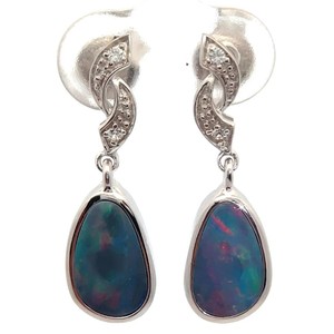 Natural Opal Inlay & Diamond Ribbon Drop Earrings VIDEO