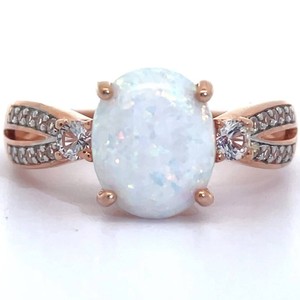 White Opal & Natural Diamond Split Shank Ring VIDEO
