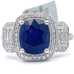 NEW! 4.24 Carat Natural Blue Sapphire & Diamond Halo Filigree Ring in 18k White Gold; Retail $13,600 *VIDEO*