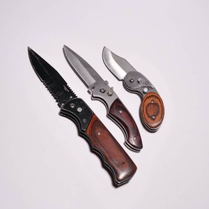 Small Auto Knife Lot w Wooden Handles Nice Shape 3 Knives