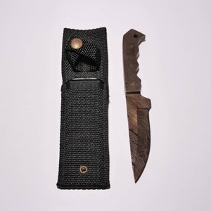 Bronze Damascus Style Fixed Blade All Metal Knife w Fabric Schrade Knife Sheath