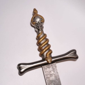 Vintage Large Damascus Style Long Sword Metal Handle Taiwan Made Nice