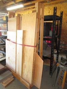 Rolling Wood Rack  Contents of Sanded Wood Pcs & Veneer Pcs