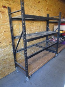 ShopGarage Racking on Wheels wPullout Bottom Base (pickup for this lot will be Saturday afternoon as it is being used to stage auction lots on)