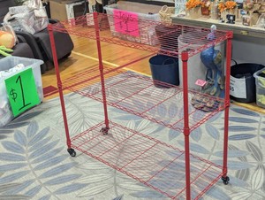 Rolling Cart - 3 Tier - 48 W x 43 H x 18 D - Red