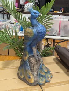 Large Perched Peacock Statue - Vibrant - 32 Tall
