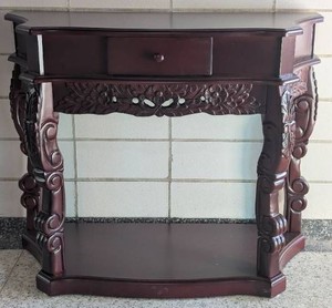 Carved Mahogany Curved Table - 36w x 15d x 29 h - Solid Construction