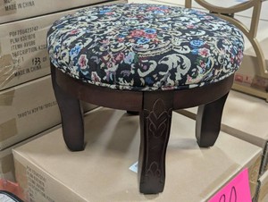 Bianca Carved Foot Stool - Black Floral