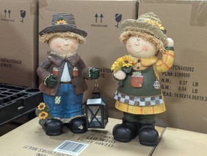 Pair of Resin Scarecrows - HimHer - 14 Tall - Quality