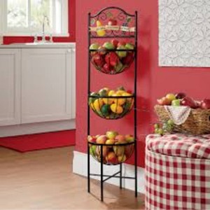 3-tier metal wire market basket stand.
