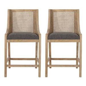 Christopher Knight Home 25.5 Cataldo Wood and Cane Upholstered Counter Height Barstool CharcoalNatural