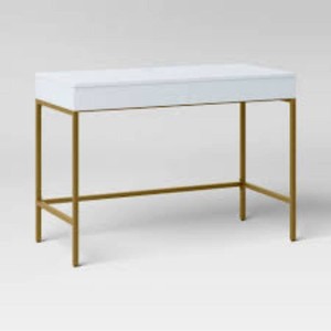 Loring Wood Writing Desk with Drawers and Charging Station WhiteGold - Threshold Home Office, USB Port