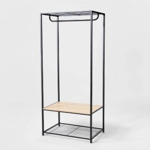 Two Shelf Wardrobe Black Metal with Natural Wood - Brightroom