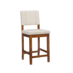 24 Milano Padded Back and Seat Faux Leather Counter Height Barstool Cream - Linon Upholstered, Wood Legs, Spot Clean
