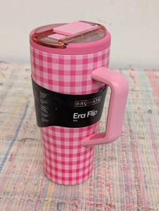 BruMate 30 fl oz Stainless Steel Era Flip Water Bottle - Pink Gingham ( Dent on botttom see photos)