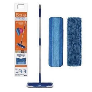 Bona Floor Mop Starter Kit - 2-in-1 Wet  Dry Floor Sweeping  Mopping Metal Handle, Microfiber Pads, Grip Handle