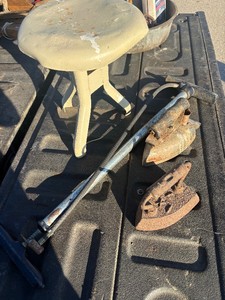 Old Irons, Stool, & Bike Tire Pump