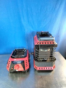 Mr. Heater Buddy FLEX Heater (right) paired with the Mr. Heater Buddy FLEX Cooker in a Backpack and  Mr. Heater Buddy FLEX Gear Bag