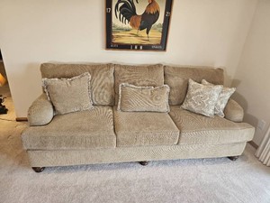 Oversized Neutral Upholstered Three Cushion Sofa with Accent Pillows