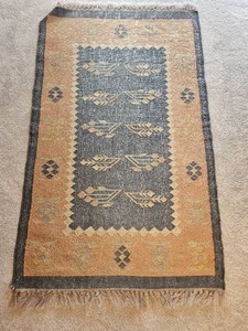 Handwoven Kilim Area Accent Rug with Fringe