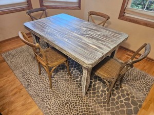 Rustic Farmhouse Whitewashed Plank Top Dining Table