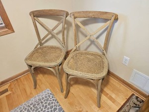 French Country Cross Back Cane Seat Dining Chairs, Pair