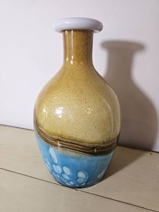 Large Studio Art Pottery Bottle Vase with Blue Crystalline Glaze