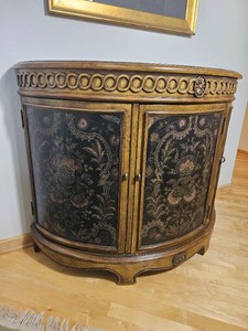 Chinoiserie Floral Demilune Accent Cabinet