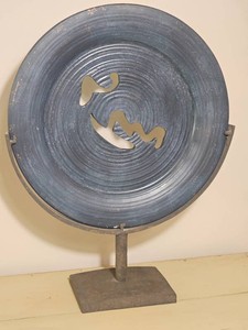 Large Abstract Disc Sculpture on Iron Stand