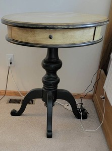 Black and Cream Stenciled Drum Table