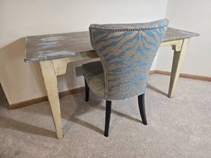 Painted Writing Desk with Zebra Chenille Nailhead Side Chair